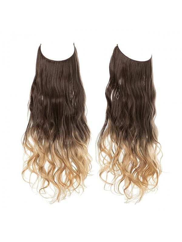 Adjustable Headband Halo Hair Extension Medium Brown With Ash Blonde Highlight Short Wavy Curly Synthetic Hairpiece Invisible Wire 12 Inch for Women Heat Resistant Fiber No Clip #8884217