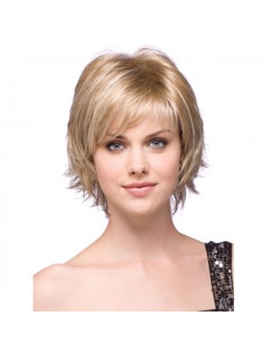 Human Hair Blend Wig Short Wavy Bob Layered Haircut Short Full Machine Made Hairstyles With Bangs Full Machine Made Wavy Side Part Capless Women's Strawberry Blonde 10Inch #3160986