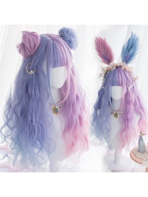 Blue Wigs for Women Blue Pink Lolita Wigs Ombre Long Water Wave Cosplay Wigs Synthetic Hair Wigs Heat Resistant for Women American Style #8833252