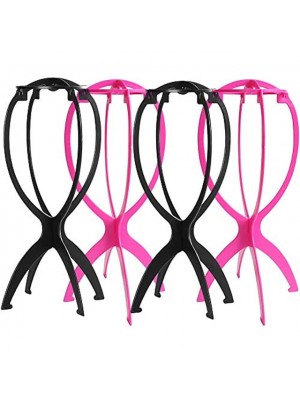 4 Pack Wig Stands for Multiple Wigs, 14inch Portable Collapsible Durable Wig Holder Wig Dryer and Wig Display Tool for Women (2 Black And 2 Pink) #8316574