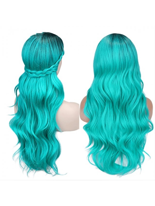 Green Wigs for Women Synthetic Wig Deep Wave Side Part Wig Blonde Medium Length Ombre Blue Ombre Green Ombre Blonde Synthetic Hair Women's Cosplay #8532368