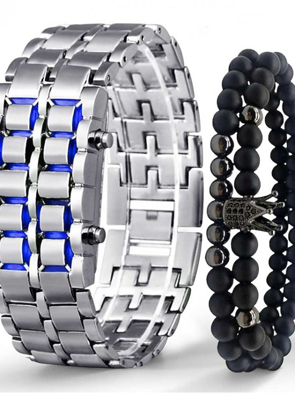 Men‘S Digital Watch Digital Digital Classic Lcd Christmas Gifts Fashion Black Full Metal Digital Lava Wrist Watch Men Red LED Display Gifts for Male Boy Sport Creative Clock #7989454