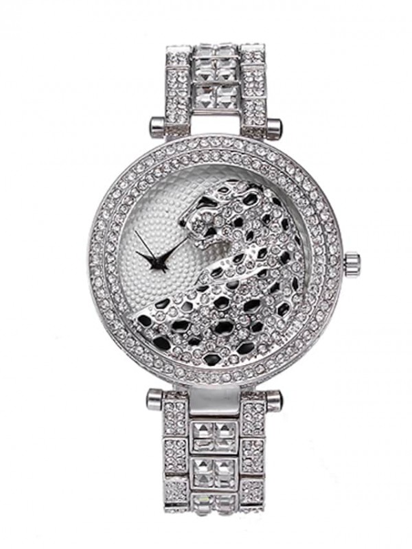 Women Analog Luxury Stainless Steel Stainless Style High Quality Fashion Steel Band Set Diamond Ladies Watch Rhinestone Face Leopard Print Full Diamond Watch Wholesale #7027489