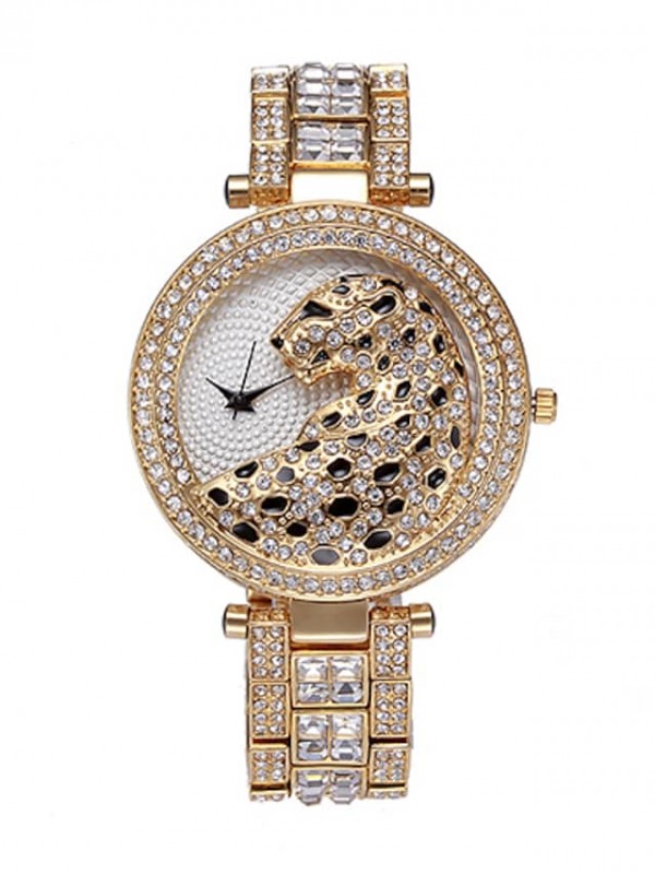 Women Analog Luxury Stainless Steel Stainless Style High Quality Fashion Steel Band Set Diamond Ladies Watch Rhinestone Face Leopard Print Full Diamond Watch Wholesale #7027489