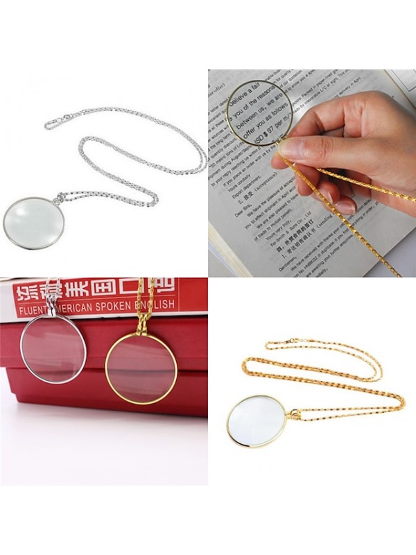 5X Jewelry Magnifier Lens Shaped Earrings Magnifier Chain Monocle Necklace Long Chain for Library, Reading, Zooming, Jewelry, Crafts Needlework #8706779