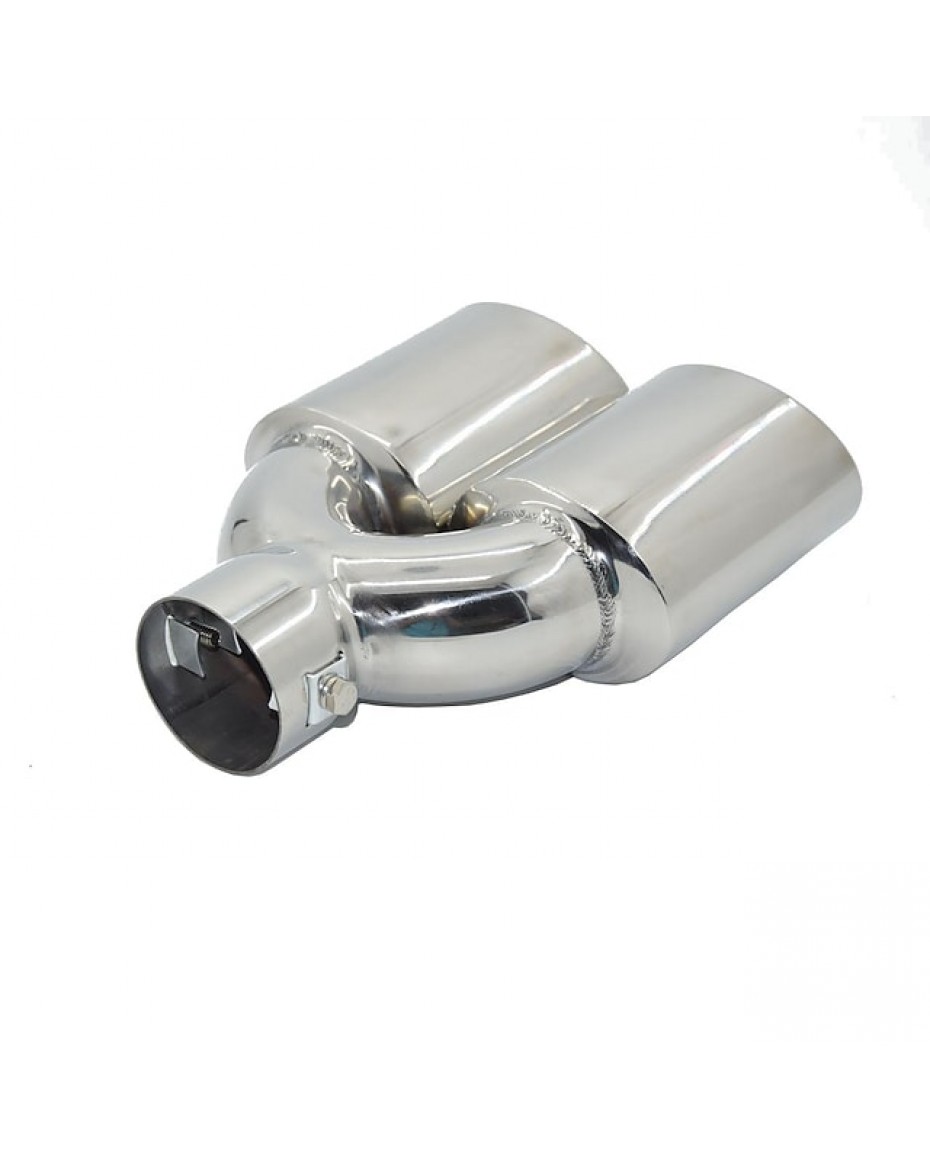 Universal Exhaust Mufflers Chrome Stainless Oval Steel Car Exhaust Dual Tailpipe Tips 60mm #7120030