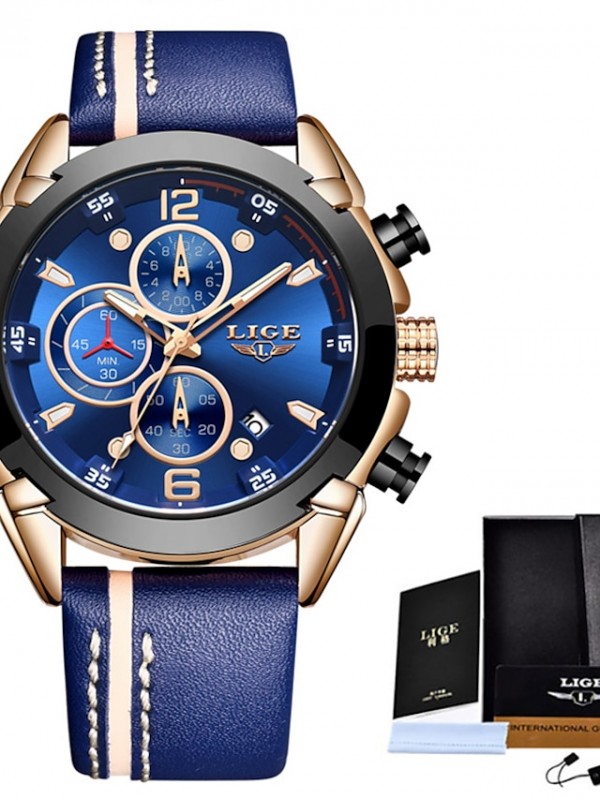 LIGE Sport Watch Quartz Watch for Men's Men Analog Quartz Sporty Chronograph Day Date Alloy Leather / One Year #8771080