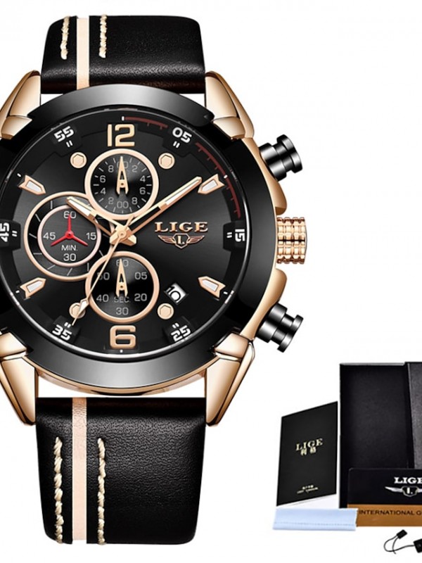 LIGE Sport Watch Quartz Watch for Men's Men Analog Quartz Sporty Chronograph Day Date Alloy Leather / One Year #8771080