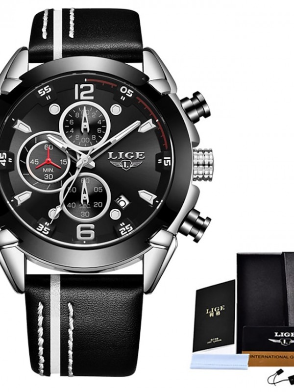 LIGE Sport Watch Quartz Watch for Men's Men Analog Quartz Sporty Chronograph Day Date Alloy Leather / One Year #8771080
