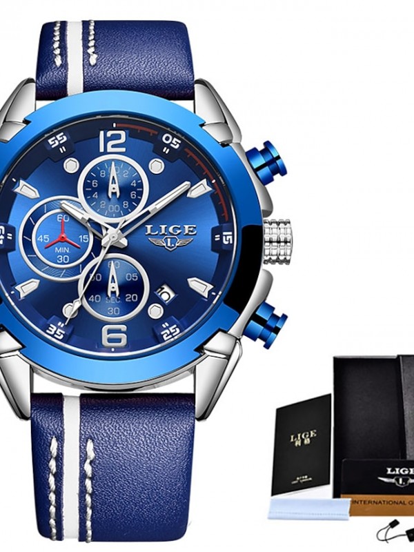 LIGE Sport Watch Quartz Watch for Men's Men Analog Quartz Sporty Chronograph Day Date Alloy Leather / One Year #8771080