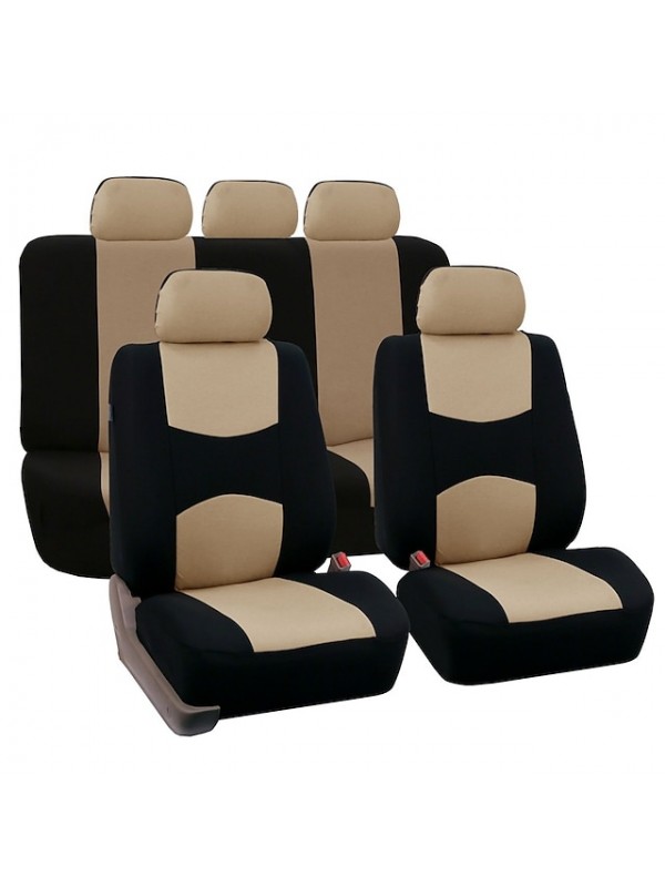 Car Seat Covers Full Set Front and Rear Split Bench Seat Protectors Easy Install with Two-Tone Accent Universal Fit Interior Accessories for5 Passenger Auto Truck Van SUV Side Airbag Compatible with S #8919051