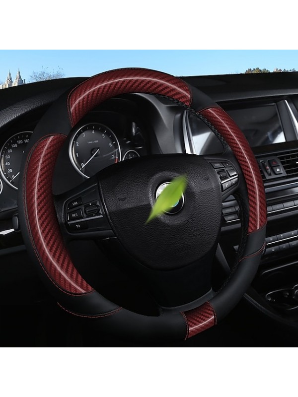 Steering Wheel Cover Style Deluxe Carbon Fiber Universal Car Steering Wheel Protector Anti-Slip Soft Interior Accessories for Women Men fit Car SUV Truck etc  15 inch four Seasons #8961532