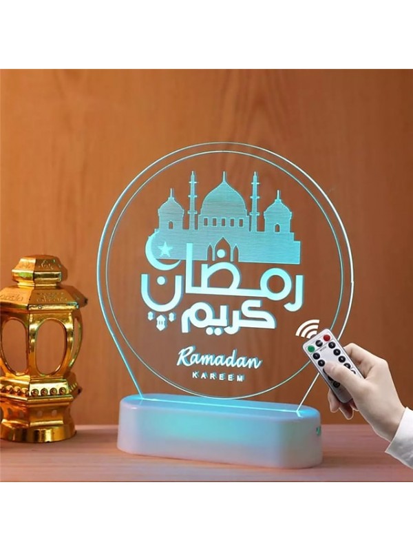 Ramadan Eid Lights Muslim Festival Mubarak Decorations 3D Battery Colorful Moon Lamp Kerosene Shape Lamp Palace Lighthouse Islam Party Supplies #9011633