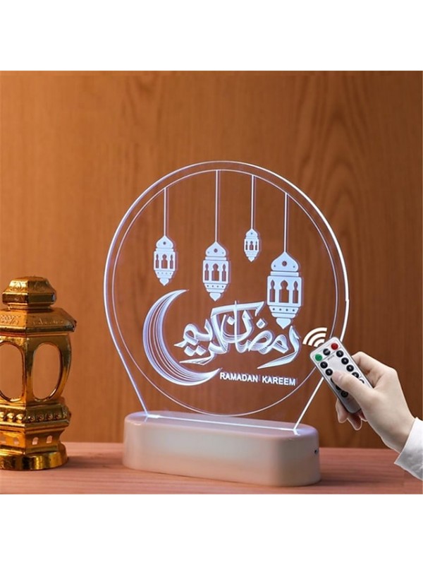 Ramadan Eid Lights Muslim Festival Mubarak Decorations 3D Battery Colorful Moon Lamp Kerosene Shape Lamp Palace Lighthouse Islam Party Supplies #9011633