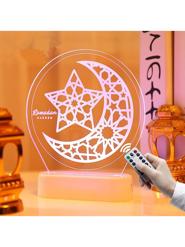 Ramadan Eid Lights Muslim Festival Mubarak Decorations 3D Battery Colorful Moon Lamp Kerosene Shape Lamp Palace Lighthouse Islam Party Supplies #9011633