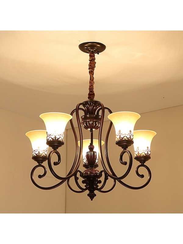 5-Light 68 cm Candle Style Chandelier Metal Glass Painted Finishes Vintage 110-120V / 220-240V / E26 / E27 #3686325