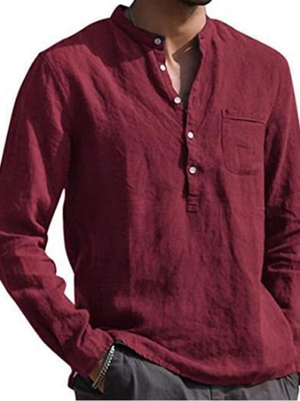 Men's Shirt Solid Colored V Neck Casual Daily Long Sleeve Tops Casual Fashion Breathable Comfortable Wine White Navy Blue #8670986