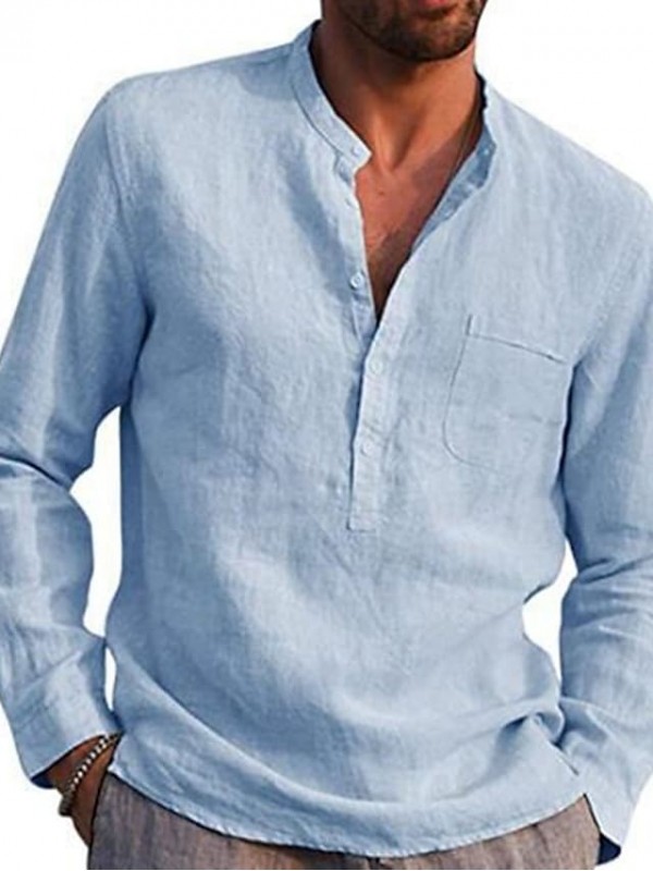 Men's Shirt Solid Colored V Neck Casual Daily Long Sleeve Tops Casual Fashion Breathable Comfortable Wine White Navy Blue #8670986