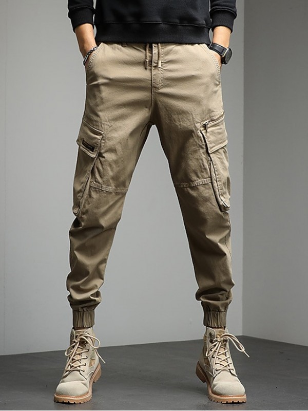 Men's Trousers Cargo Tactical Cargo Pocket Full Length Pants Casual Daily Micro-elastic Solid Color Breathable Outdoor Mid Waist Green Black Khaki 30 31 32 33 34 #8960562