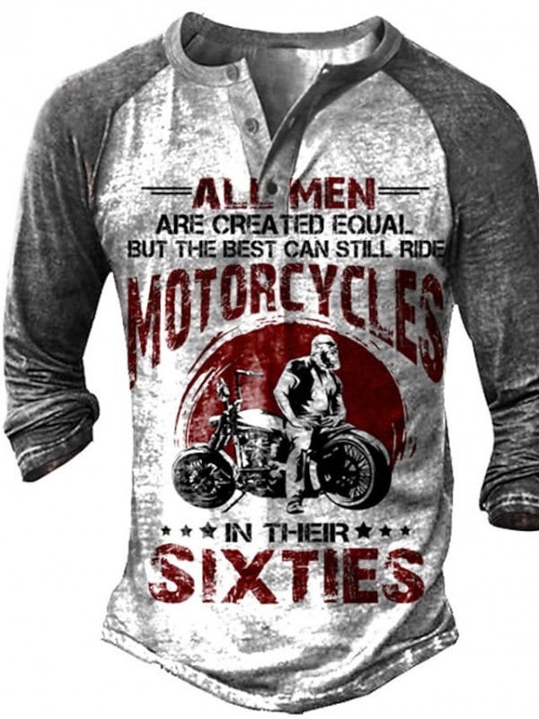 Men's Henley Shirt Tee T shirt 3D Print Graphic Color Block Motorcycle Henley Casual Daily Button-Down Print Long Sleeve Tops Fashion Vintage Big and Tall Military Style Gray / Spring / Summer #9018655