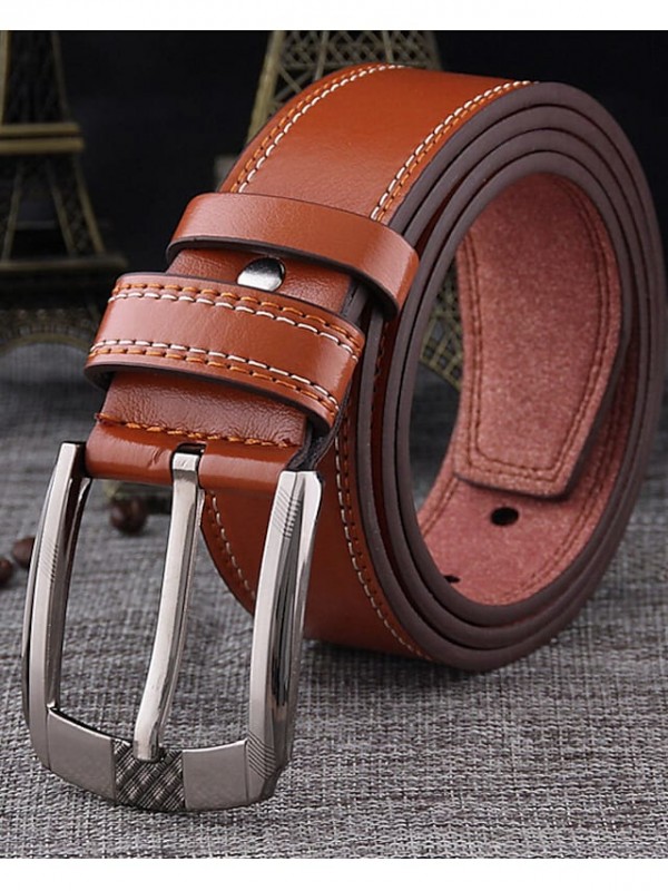 Men's Waist Belt Daily Coffee Camel Belt Solid Color / Leather #8818956
