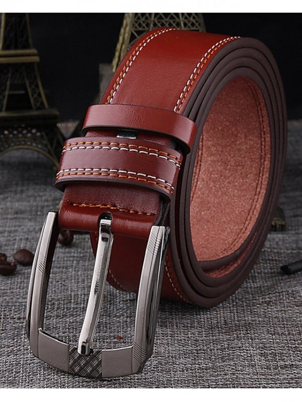 Men's Waist Belt Daily Coffee Camel Belt Solid Color / Leather #8818956