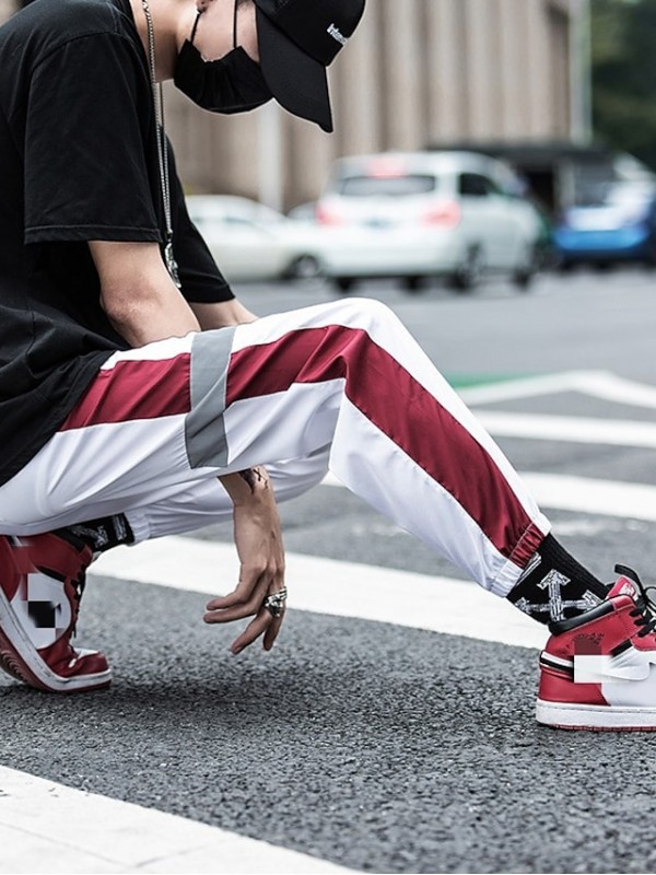 Men's Casual / Sporty Streetwear Chinos Sweatpants Leg Drawstring Full Length Pants Party Going out Micro-elastic Solid Color Letter Breathable Outdoor Mid Waist White Black M L XL XXL #9028519