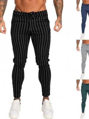 Men's Fashion Casual / Sporty Chinos Trousers Tapered pants Pocket Ankle-Length Pants Casual Daily Micro-elastic Stripe Breathable Outdoor Mid Waist Black Green Blue Black Grey M L XL XXL 3XL #9031939