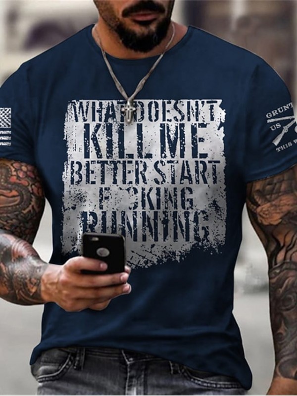 Men's Tee T shirt 3D Print Graphic Letter Plus Size Crew Neck Casual Daily Short Sleeve Tops Basic Designer Slim Fit Big and Tall Green Blue Black / Summer #8676722