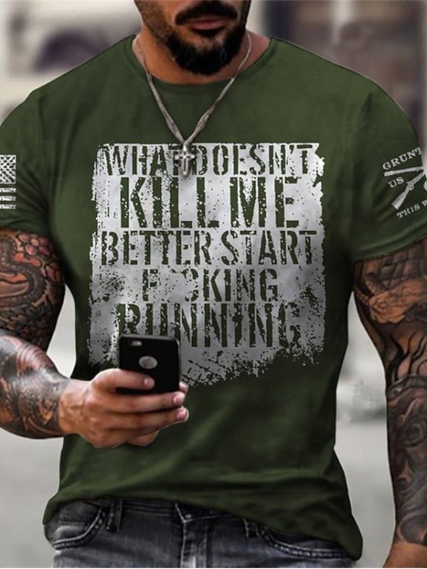 Men's Tee T shirt 3D Print Graphic Letter Plus Size Crew Neck Casual Daily Short Sleeve Tops Basic Designer Slim Fit Big and Tall Green Blue Black / Summer #8676722
