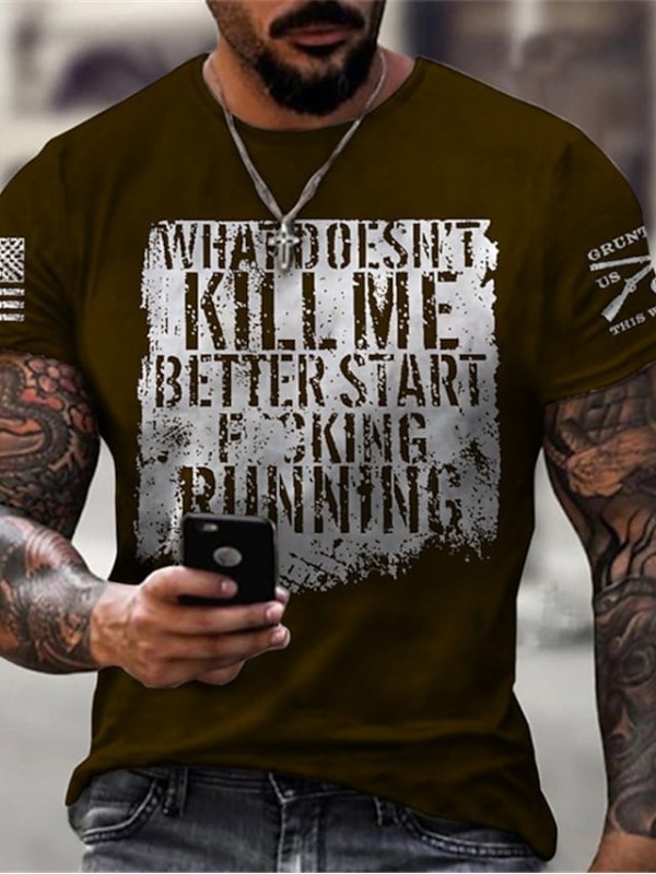 Men's Tee T shirt 3D Print Graphic Letter Plus Size Crew Neck Casual Daily Short Sleeve Tops Basic Designer Slim Fit Big and Tall Green Blue Black / Summer #8676722