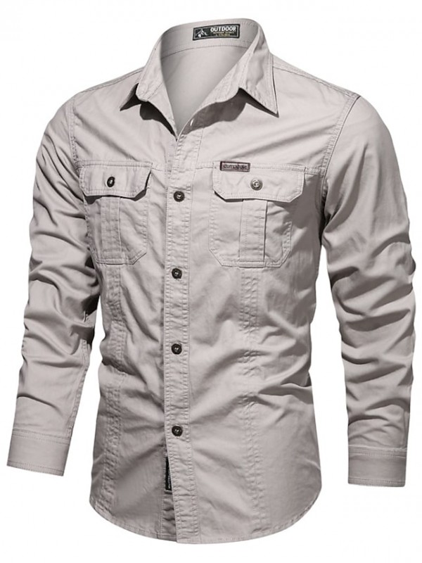 Men's Shirt Solid Color Turndown Casual Daily Long Sleeve Tops Cotton Casual Retro Blue White Army Green #8746726