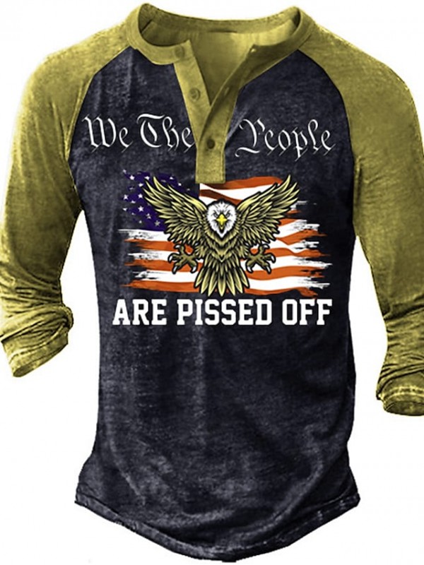 Men's Henley Shirt T shirt 3D Print Eagle Henley Street Casual Button-Down Print Long Sleeve Tops Basic Casual Classic Big and Tall Green Blue Black #8966950