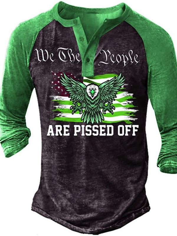 Men's Henley Shirt T shirt 3D Print Eagle Henley Street Casual Button-Down Print Long Sleeve Tops Basic Casual Classic Big and Tall Green Blue Black #8966950