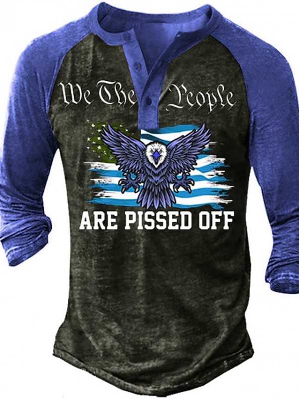 Men's Henley Shirt T shirt 3D Print Eagle Henley Street Casual Button-Down Print Long Sleeve Tops Basic Casual Classic Big and Tall Green Blue Black #8966950