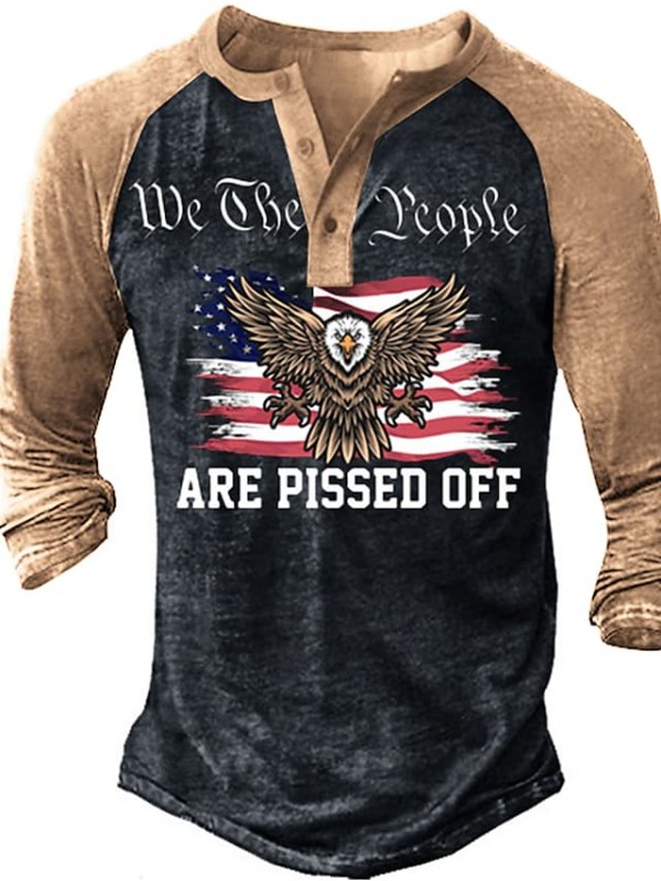 Men's Henley Shirt T shirt 3D Print Eagle Henley Street Casual Button-Down Print Long Sleeve Tops Basic Casual Classic Big and Tall Green Blue Black #8966950