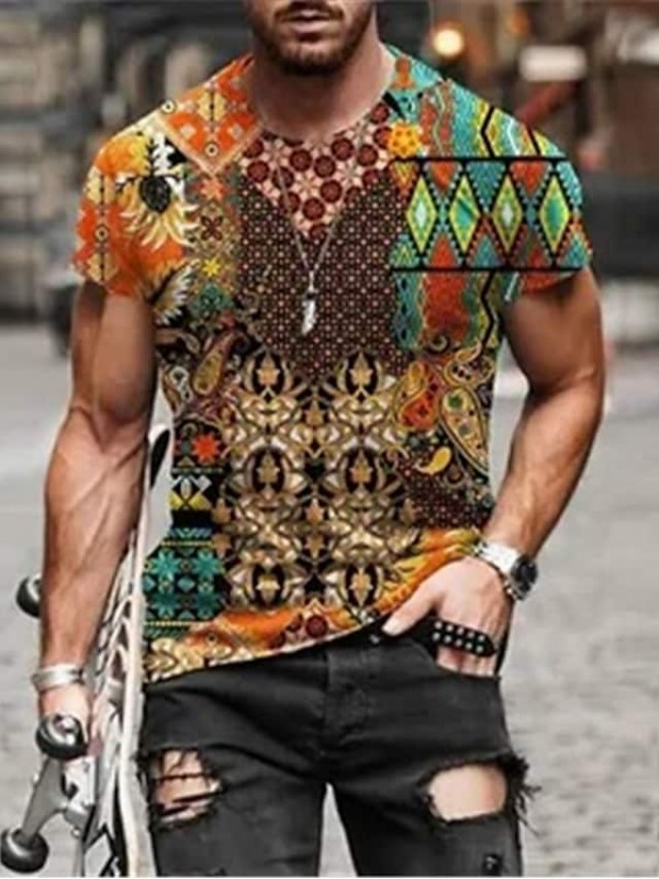 Men's Tee T shirt Shirt 3D Print Graphic Rendering Plus Size Crew Neck Casual Daily Short Sleeve Regular Fit Tops Basic Designer Slim Fit Big and Tall Black Red Brown / Summer #8711893
