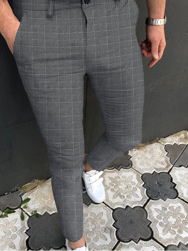 Men's Chino Dress Pants Pants Chinos Classic Pocket Full Length Pants Business Daily Lattice Comfort Outdoor Mid Waist Black Gray Navy Blue S M L XL XXL #8850841