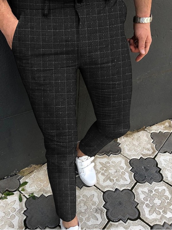 Men's Chino Dress Pants Pants Chinos Classic Pocket Full Length Pants Business Daily Lattice Comfort Outdoor Mid Waist Black Gray Navy Blue S M L XL XXL #8850841