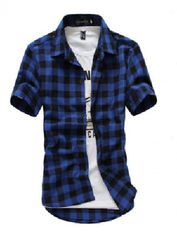 2020 new fashion plaid shirt casual men short sleeve high collar chemise homme vintage shirt men clothing #8644254