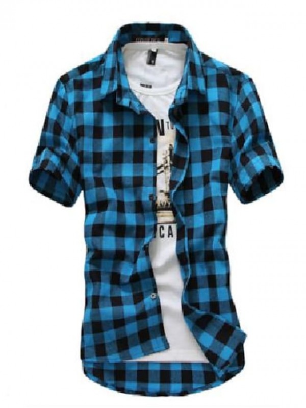 2020 new fashion plaid shirt casual men short sleeve high collar chemise homme vintage shirt men clothing #8644254