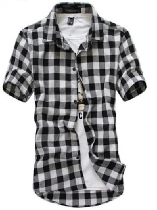 2020 new fashion plaid shirt casual men short sleeve high collar chemise homme vintage shirt men clothing #8644254