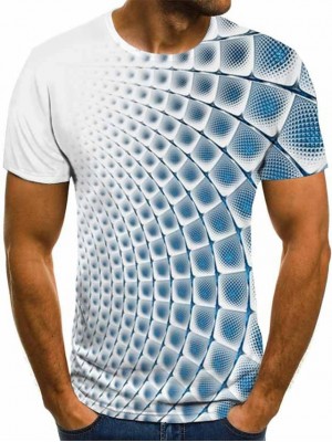Men's Tee T shirt Shirt 3D Print Plaid Checkered Graphic 3D Round Neck Party Daily Short Sleeve Regular Fit Tops Basic Comfortable Big and Tall Lake blue Cobalt Blue Blue #7926187