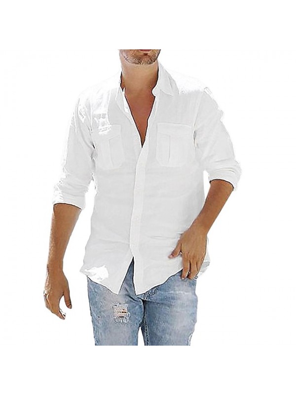 Men's Shirt Solid Color Collar Training Street Classic Style Modern Style Long Sleeve Tops Cotton Sporty Sportswear Modern Style Casual Light Blue Navy# White / Spring / Summer / Fall / Hand wash #8129879