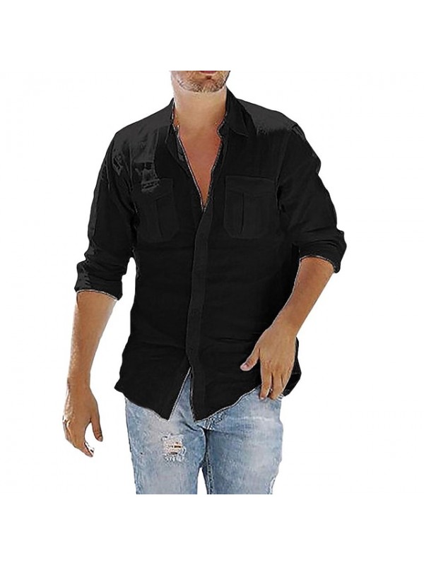 Men's Shirt Solid Color Collar Training Street Classic Style Modern Style Long Sleeve Tops Cotton Sporty Sportswear Modern Style Casual Light Blue Navy# White / Spring / Summer / Fall / Hand wash #8129879