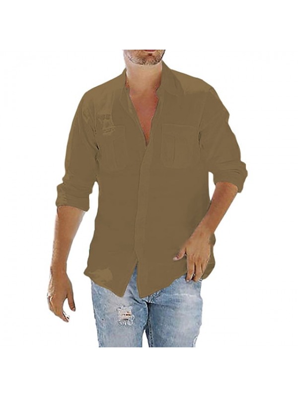 Men's Shirt Solid Color Collar Training Street Classic Style Modern Style Long Sleeve Tops Cotton Sporty Sportswear Modern Style Casual Light Blue Navy# White / Spring / Summer / Fall / Hand wash #8129879