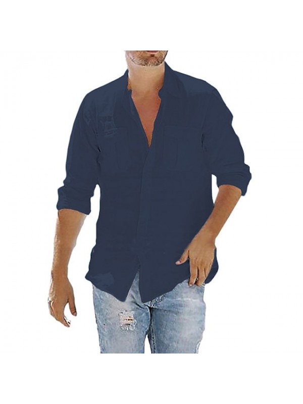 Men's Shirt Solid Color Collar Training Street Classic Style Modern Style Long Sleeve Tops Cotton Sporty Sportswear Modern Style Casual Light Blue Navy# White / Spring / Summer / Fall / Hand wash #8129879
