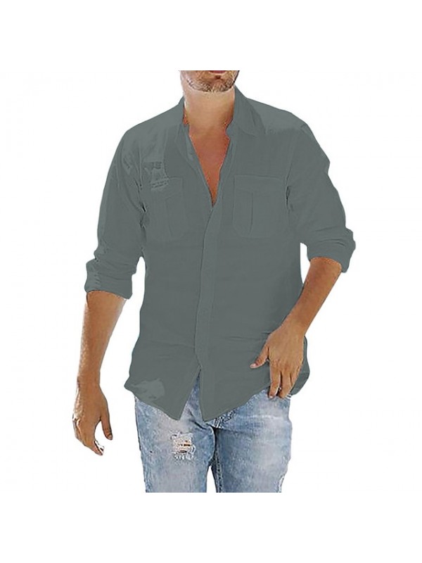 Men's Shirt Solid Color Collar Training Street Classic Style Modern Style Long Sleeve Tops Cotton Sporty Sportswear Modern Style Casual Light Blue Navy# White / Spring / Summer / Fall / Hand wash #8129879