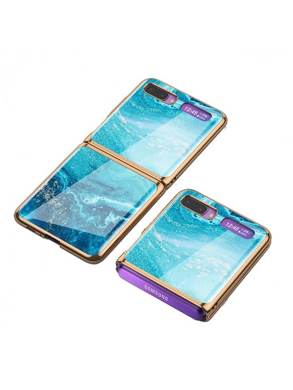 Case For Samsung Galaxy Galaxy Z Flip 3 2 Shockproof Plating Ultra-thin Back Cover Color Gradient Scenery Marble TPU Tempered Glass #8208807
