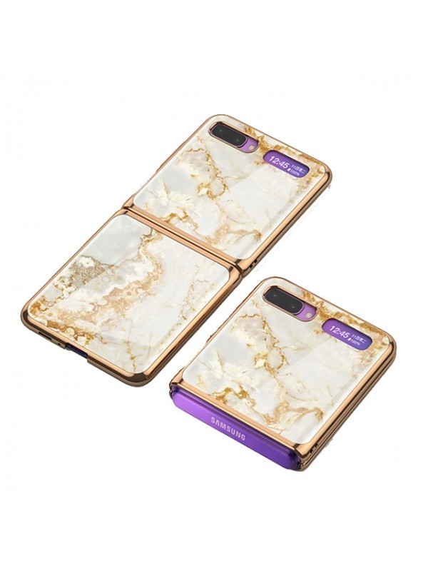 Case For Samsung Galaxy Galaxy Z Flip 3 2 Shockproof Plating Ultra-thin Back Cover Color Gradient Scenery Marble TPU Tempered Glass #8208807